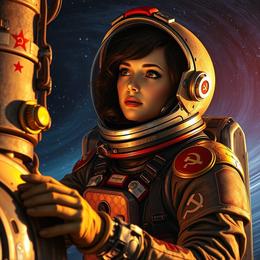Retrofuturistic Cosmonaut Repairs Soviet Space Station in Bi...