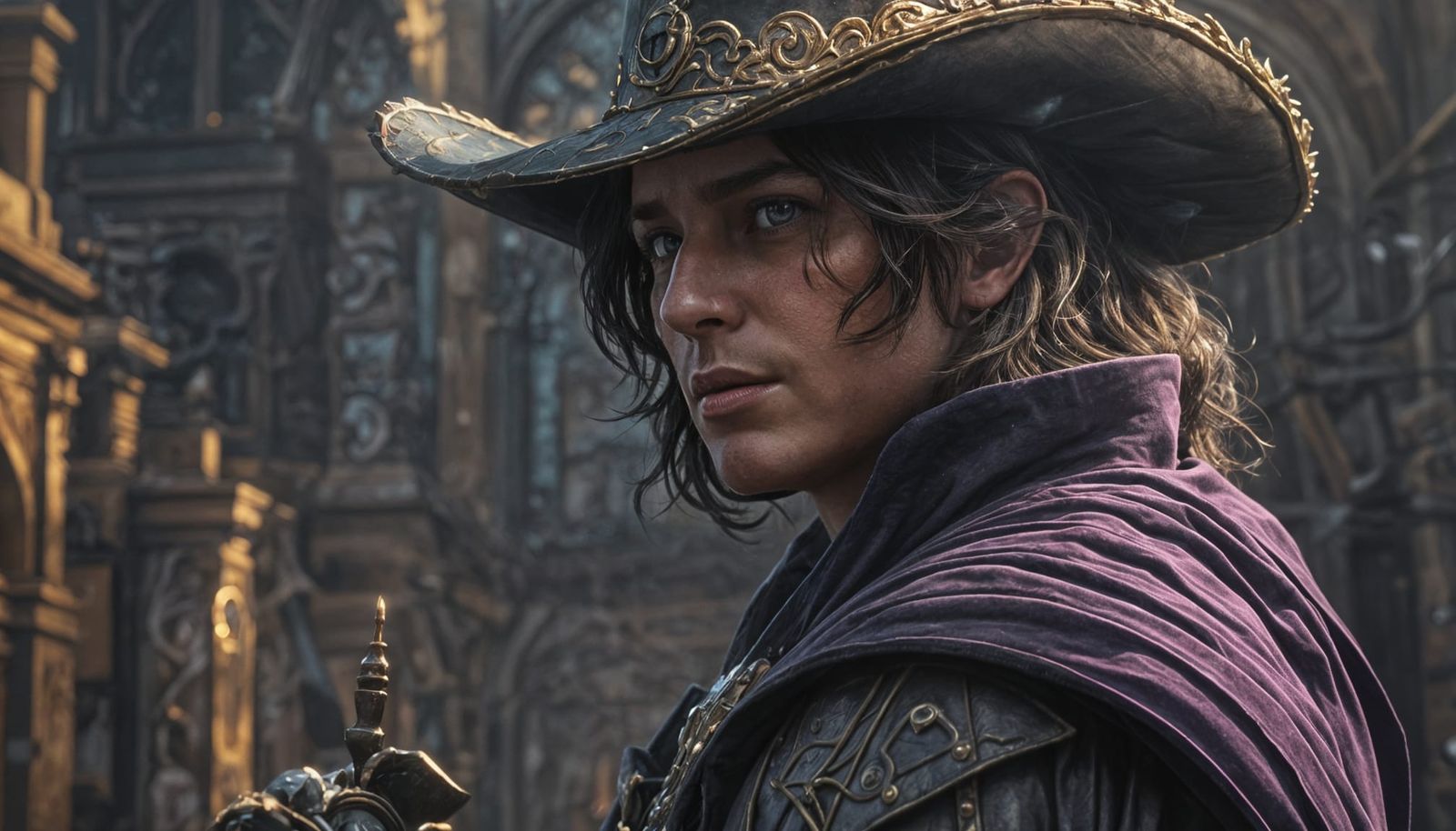 Determined Musketeer in Dark Fantasy Close-Up