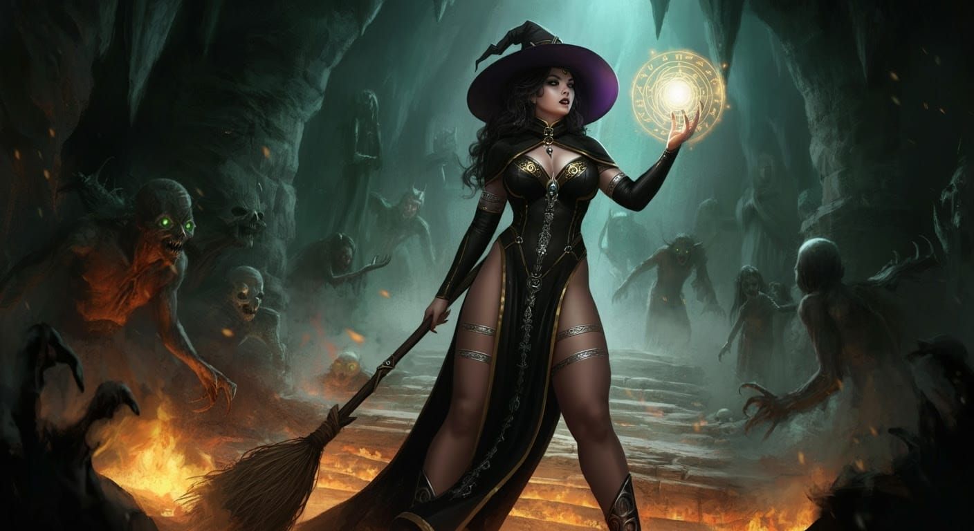 Sorceress in Dark Ritual, Inspired by Frazetta and Giger