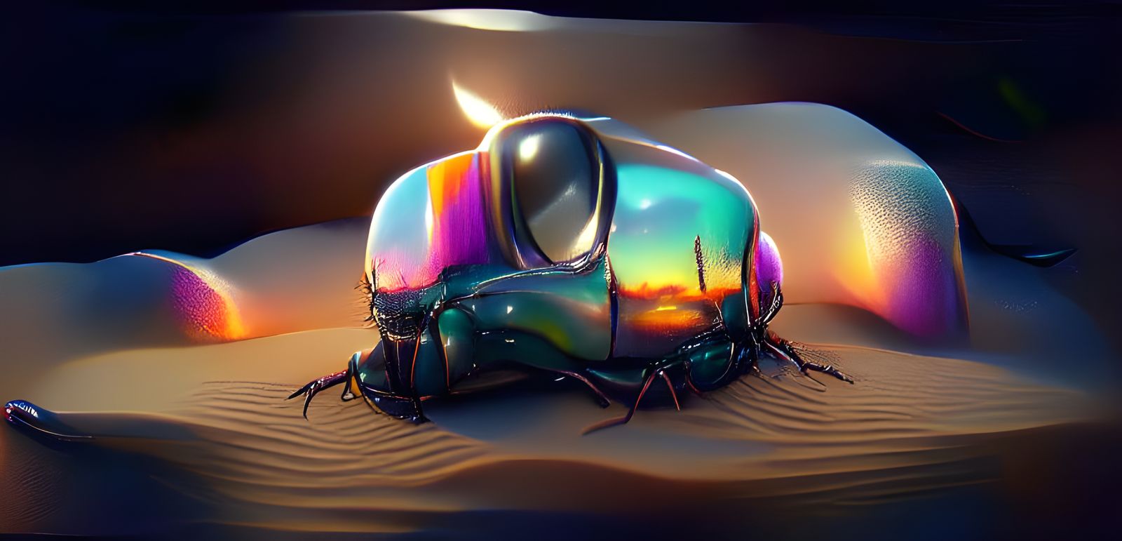 Futuristic Iridescent Beetle in Post-Apocalyptic Desert