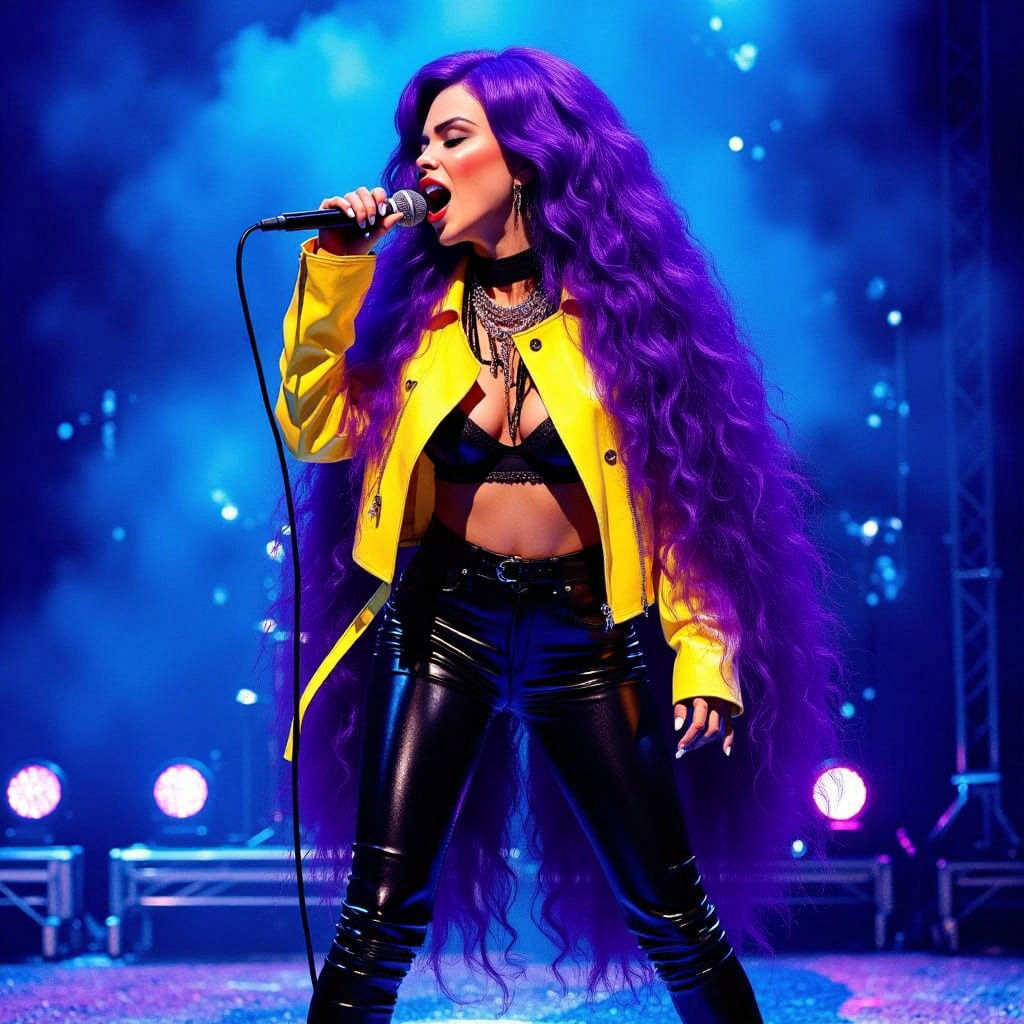 Singer Reaches High Note on Stage in Ink Drawing Style