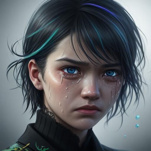 Hyperrealistic Tears: A Colorful Emotional Portrait