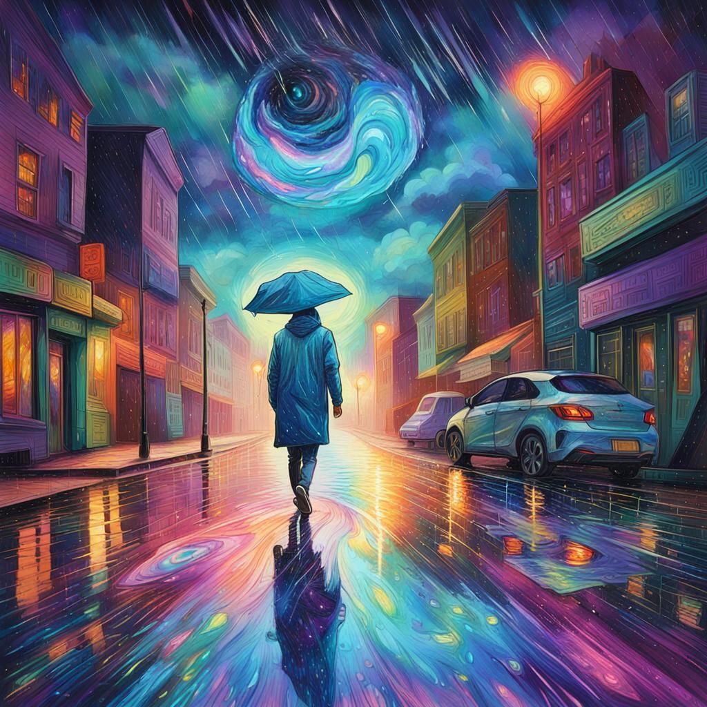 Astral Cosmic Rain: Holographic Street Scene