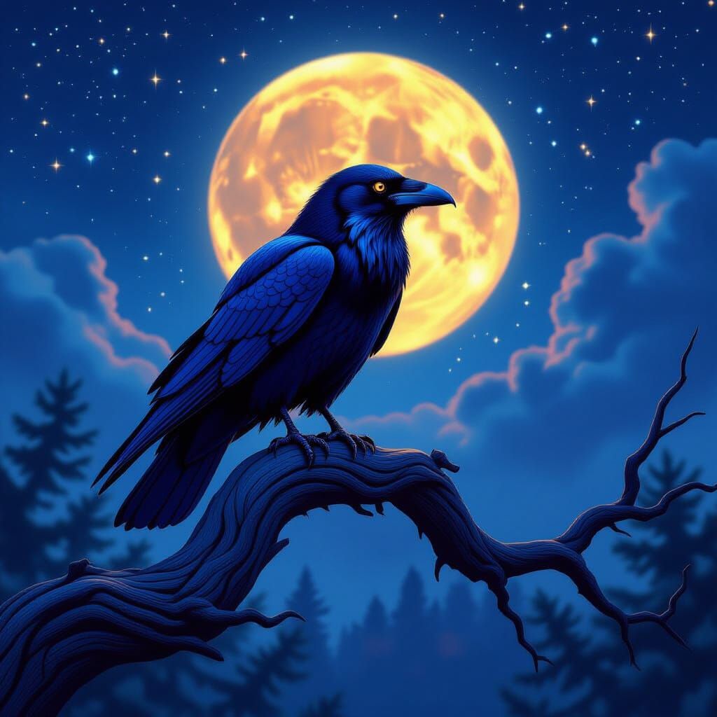 Raven in Starry Night Sky Matte Painting