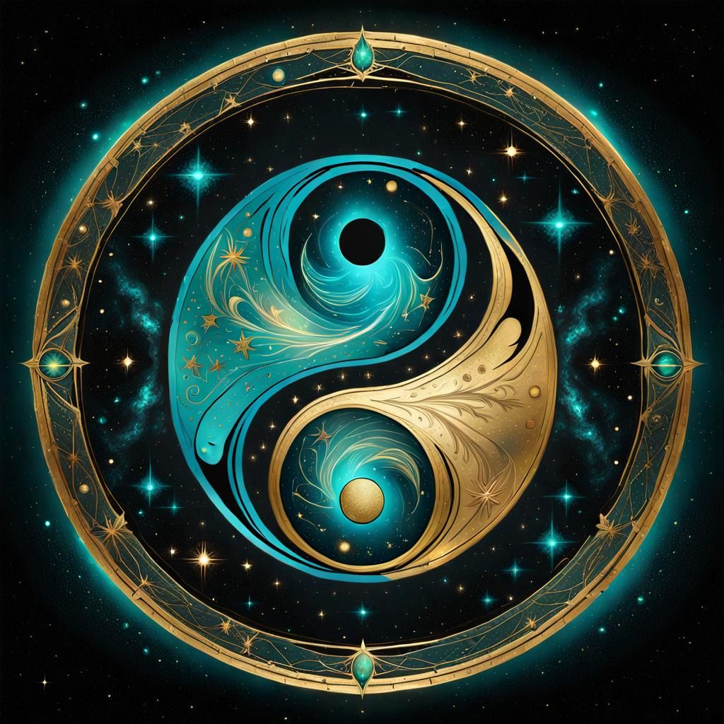 Bioluminescent Yin Yang Shield in Galaxy Sky