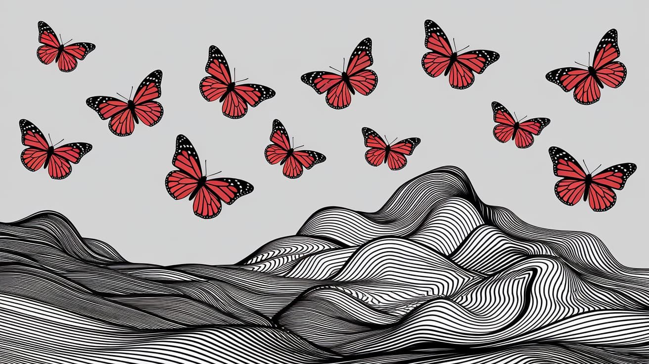 Whimsical Gingham Butterflies in a 3D Landscape