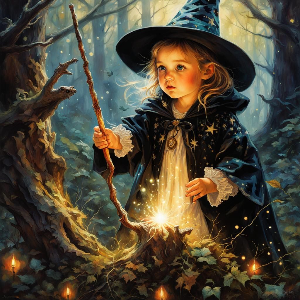 Enchanted Toddler Witch Casting a Spell