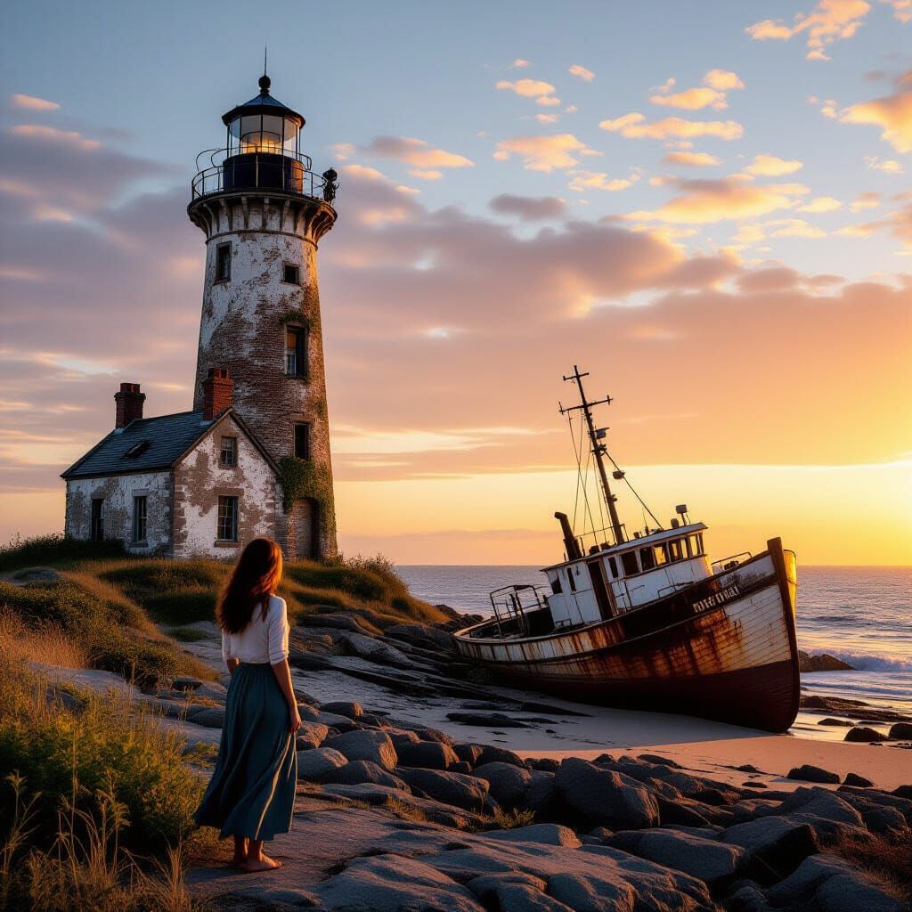 Coastal Lighthouse in Disrepair: A Photorealistic Scene