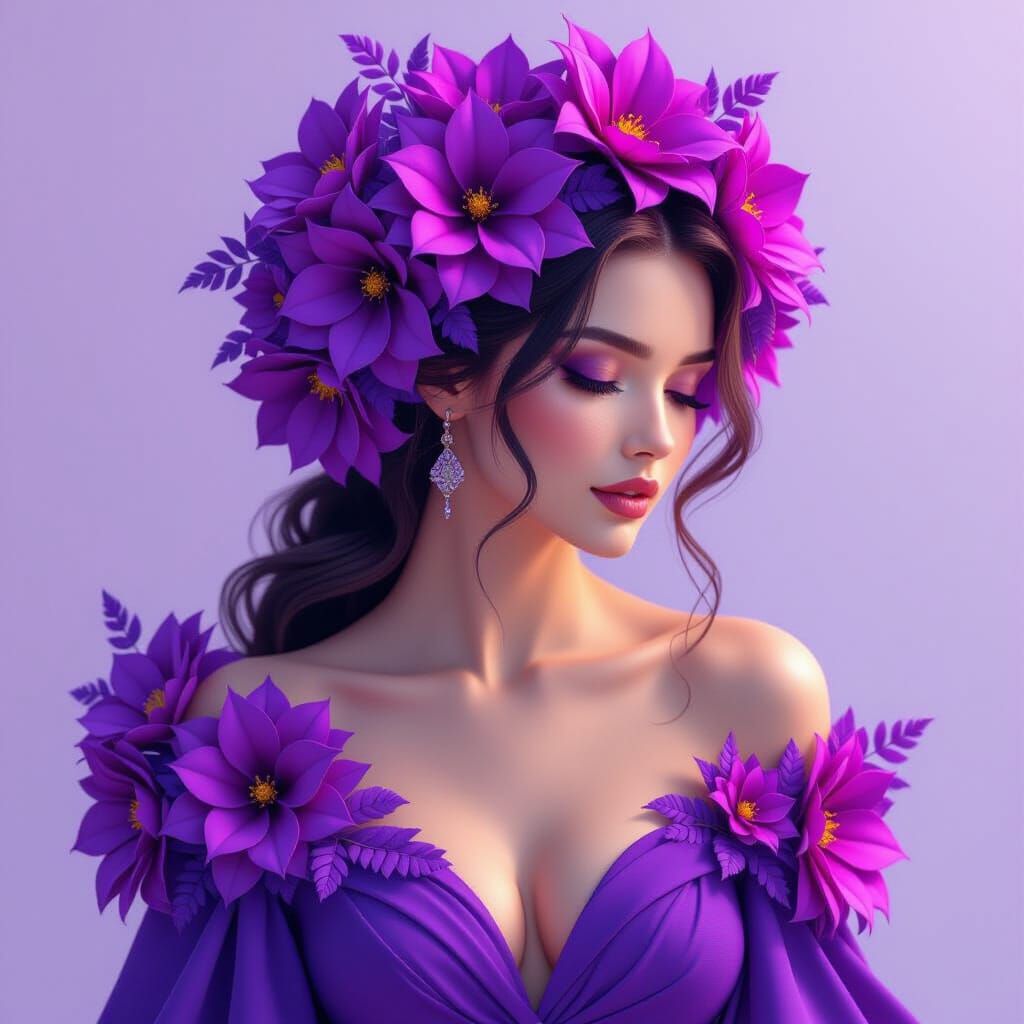 a gorgeous women, elegantly adorned with rich amethyst purpl...