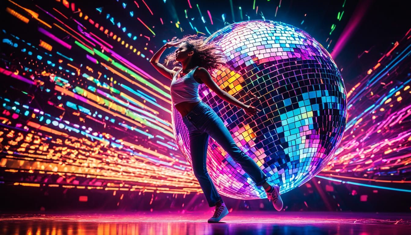 Person Dancing Under Disco Ball with Neon Lights