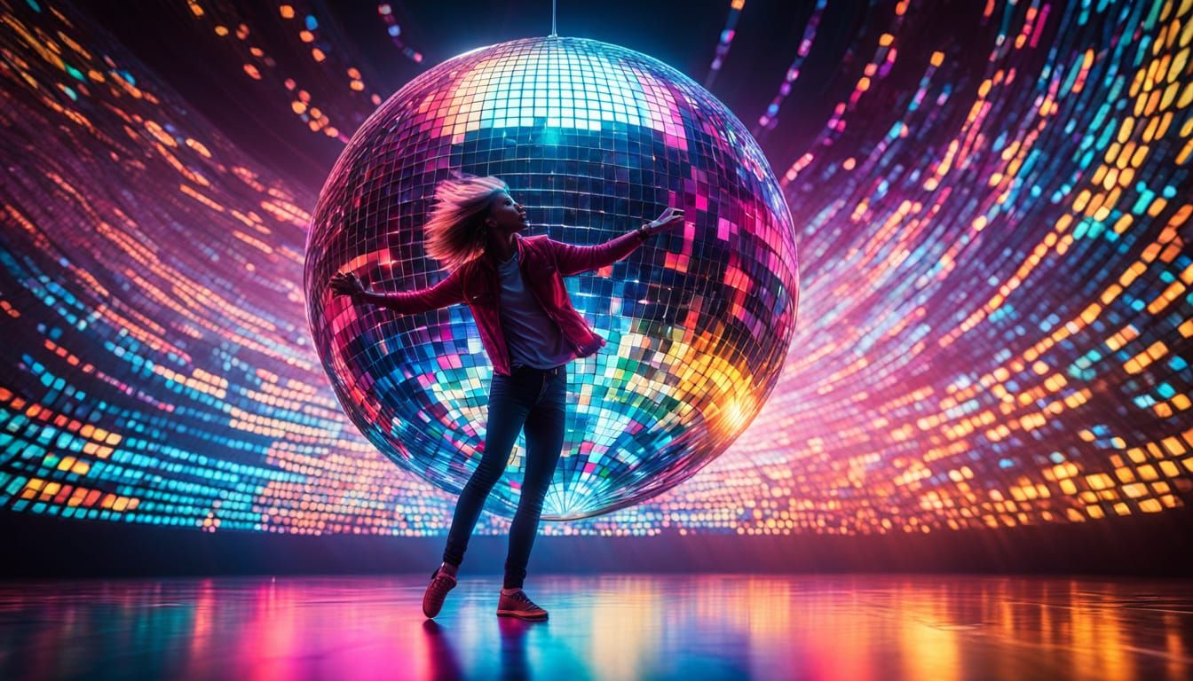 Dancing Under Disco Ball with Neon Lights