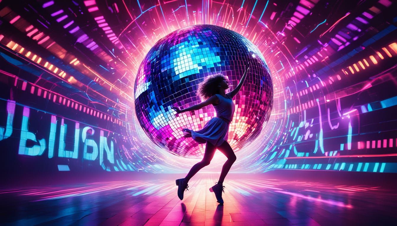 Person Dancing Under Disco Ball with Neon Lights