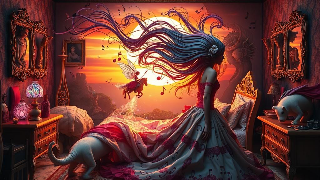 Music Woman in Surreal Dollhouse: Digital Bio-Art