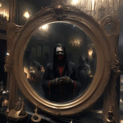Gothic Vampire Sees Red Mist in Cracked Mirror
