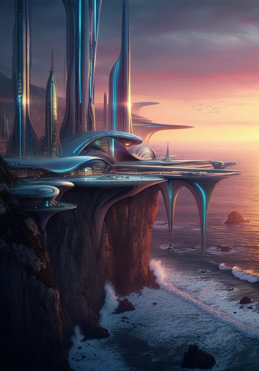 Cyberpunk Cityscape at Dusk