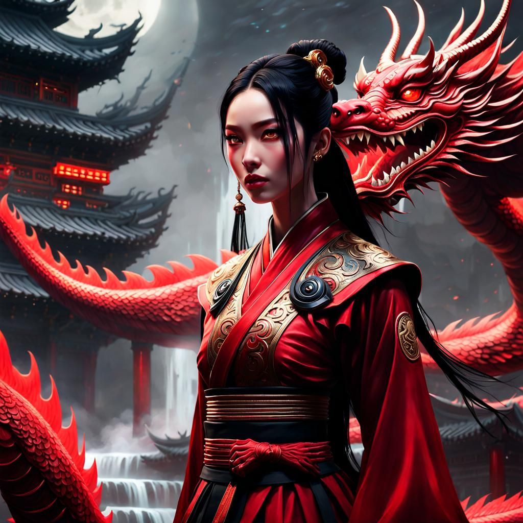 Luminous Asian Demon Girl in a Fantasy Wonderland