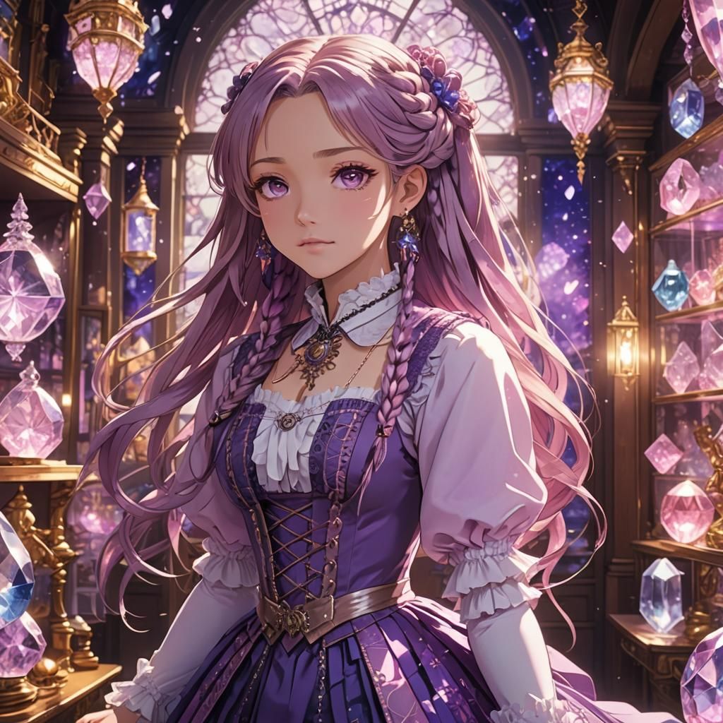 Anime Girl in Crystalline Victorian Setting