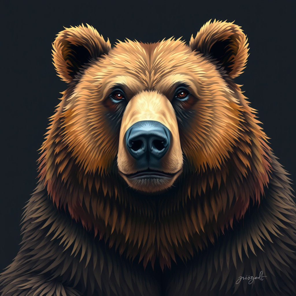 Cute Obese Grizzly Bear Portrait in High Detail
