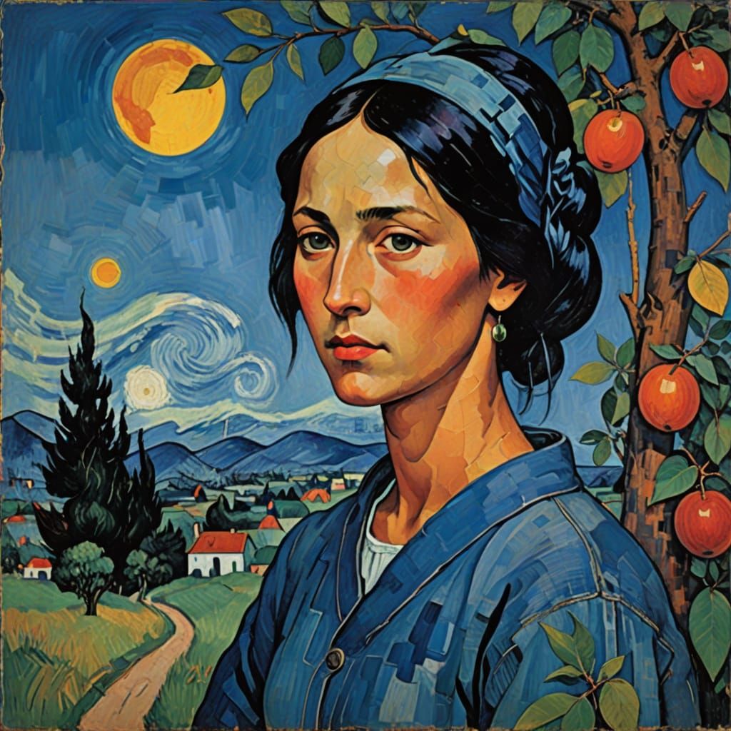 Surreal Figures in a Blue Paradise, in Style of Modern Maste...