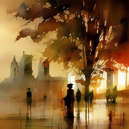 Evocative Watercolor Landscape Painting