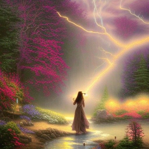 Ethereal Woman of Lightning in Fantasy Landscape