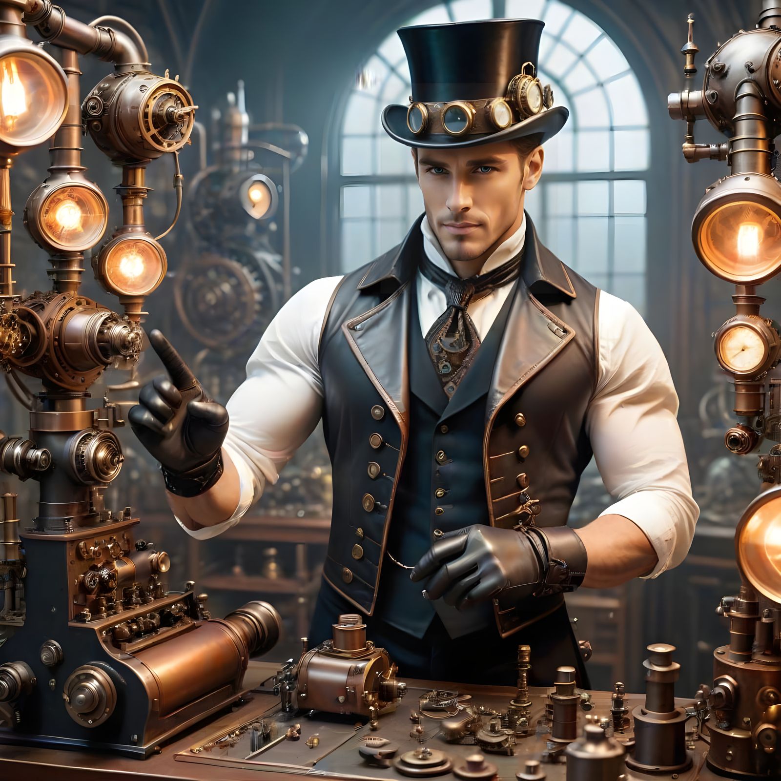 Steampunk Masterpiece: Handsome Inventor Crafts Magical Top ...