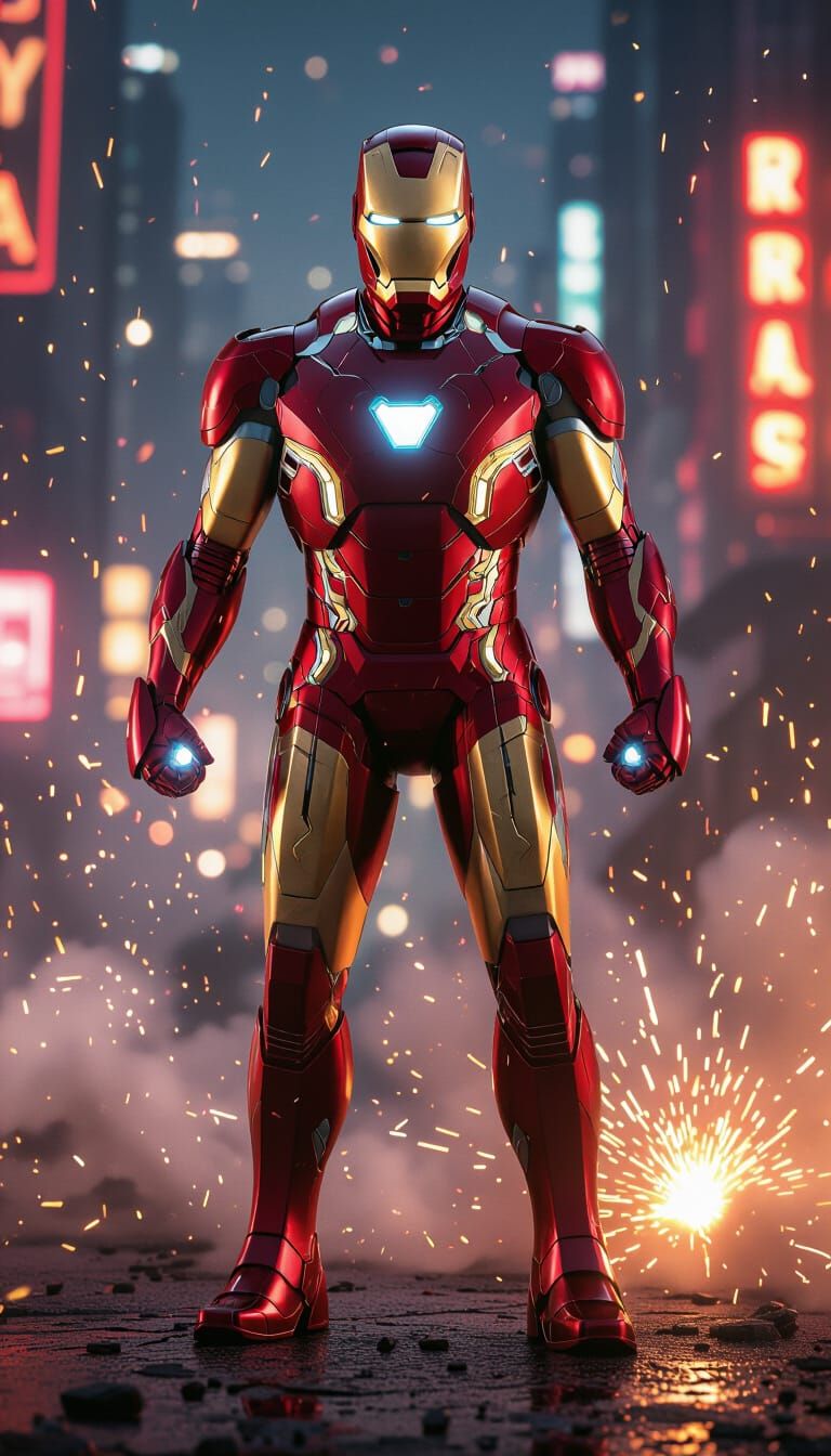 Iron Man in Red and Gold Armor, Cinematic 8k Ultra HD