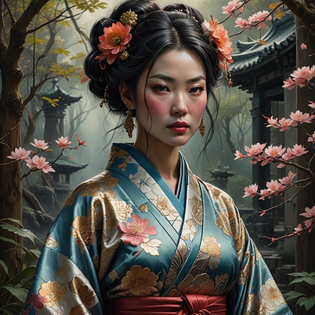 Hyper-Realistic Digital Painting of Anna Sawai in Traditiona...