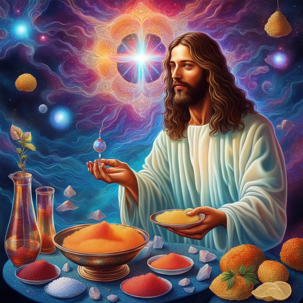 Jesus Enjoying Caviar: Astral Cosmic Illustration