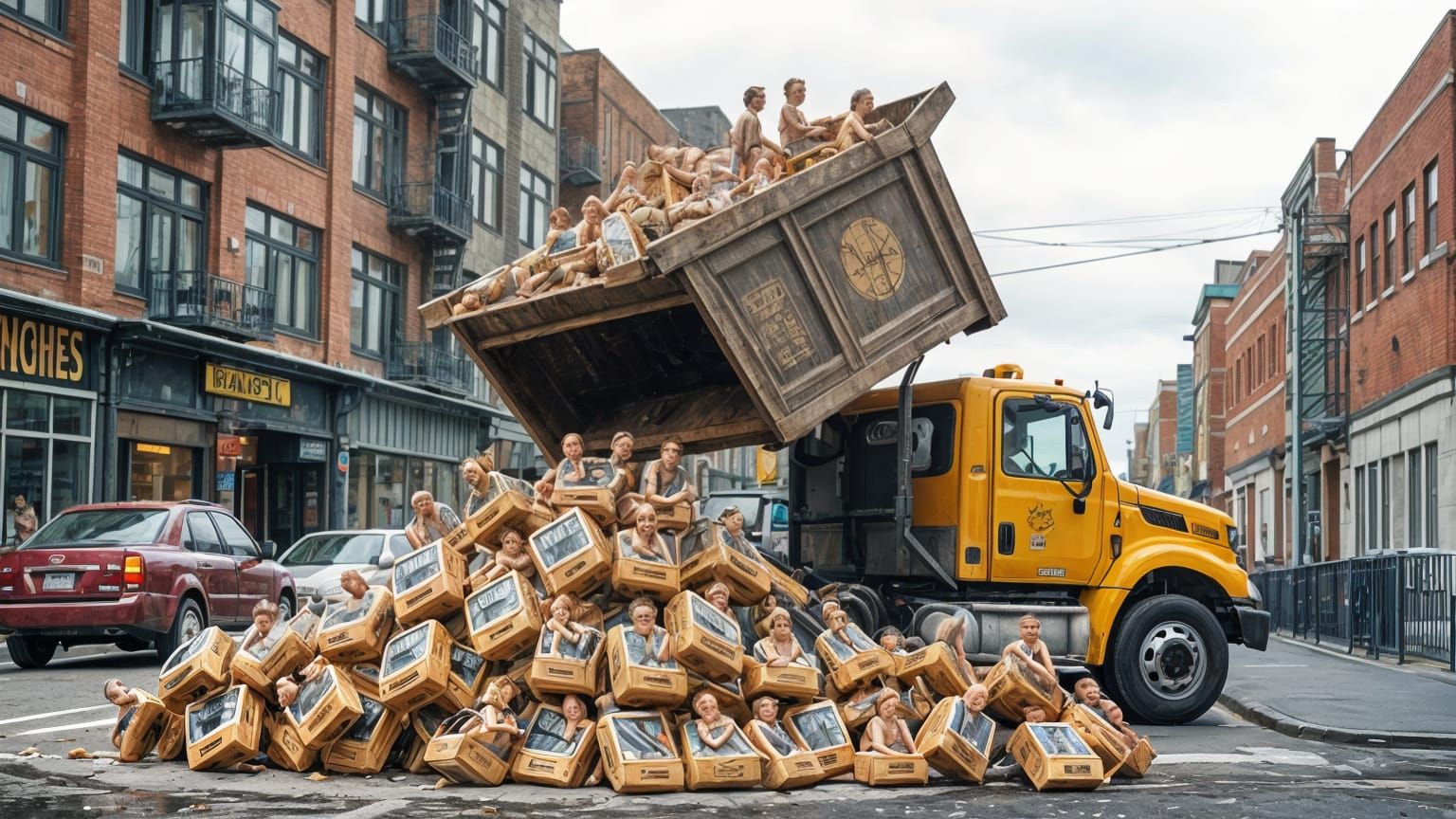 Surreal Photorealistic Dump Truck Delivers Miniature Duplica...