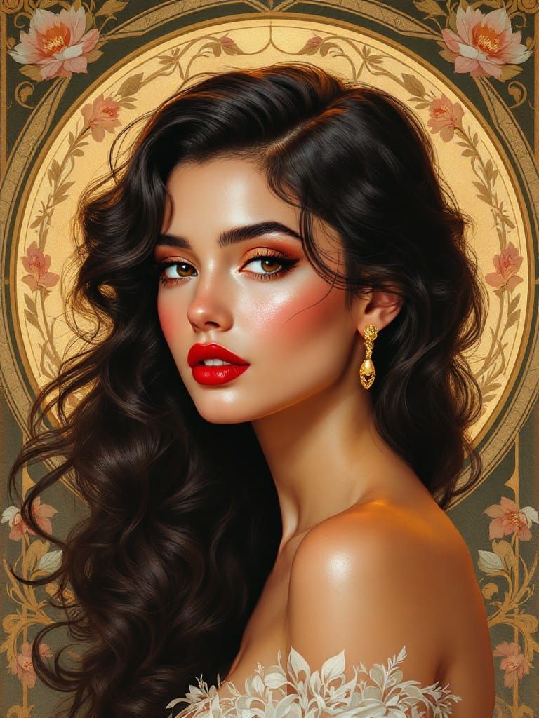 Glamorous Woman in Art Nouveau Style