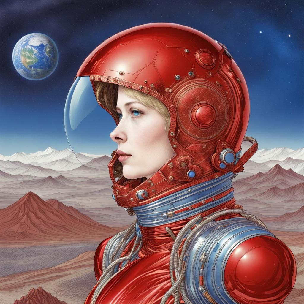 Astronaut on Barren Planet in Golden Age Style