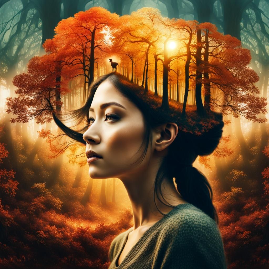 Autumn Forest Double Exposure in Graffiti Art