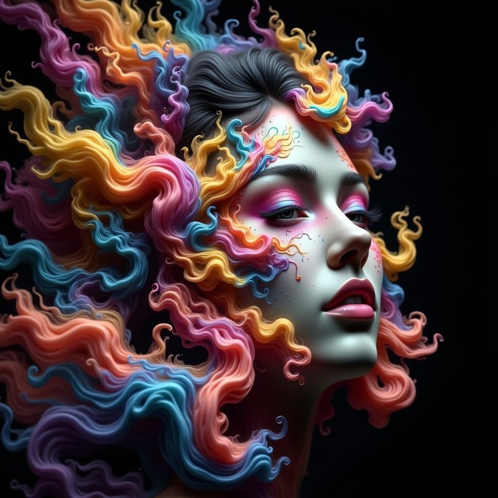 Hyperrealistic Portrait in Iridescent Liquid Smoke