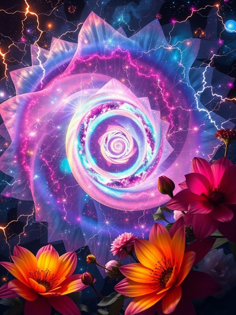 Radiant Galaxy Nebula with Bioluminescent Flowers