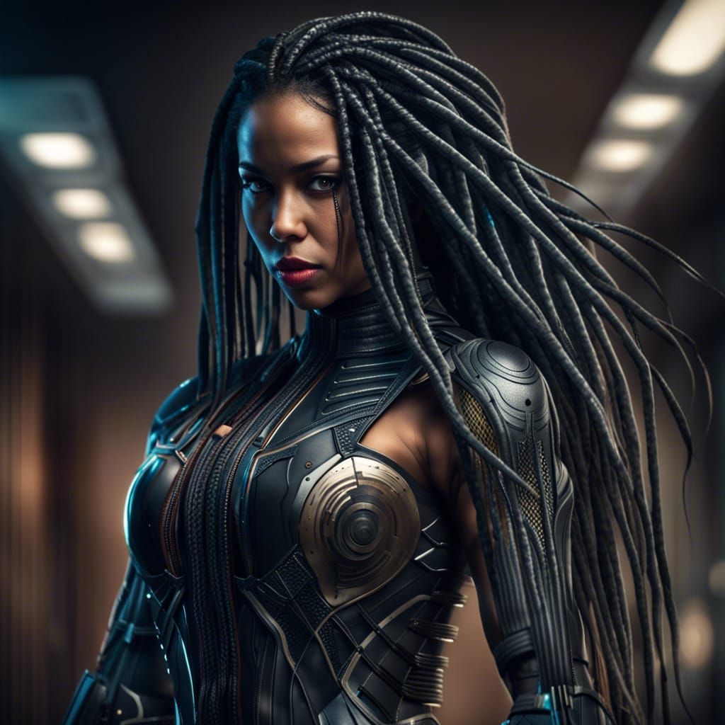 Hyperrealistic Cyber Assassin with Dreadlocks