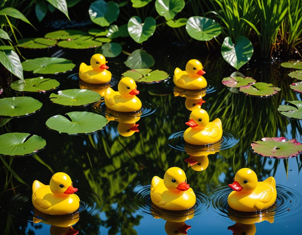 Vibrant Rubber Duck Scene in a Serene Lake Landscape
