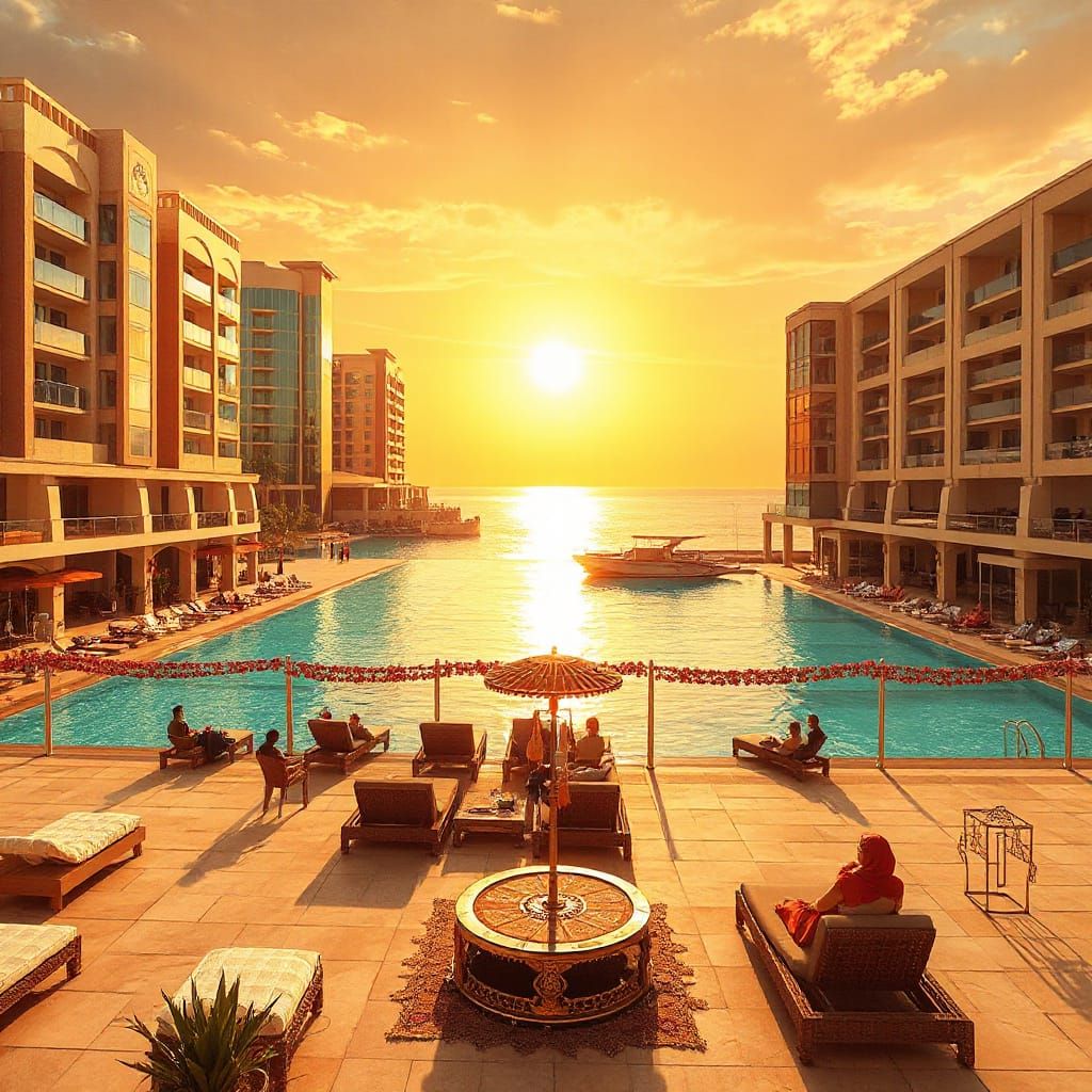 Oriental Resort at Sunset in Moorish Style