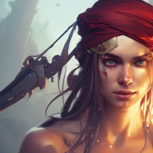 Detailed Portrait of a Battle-Scarred Pirate