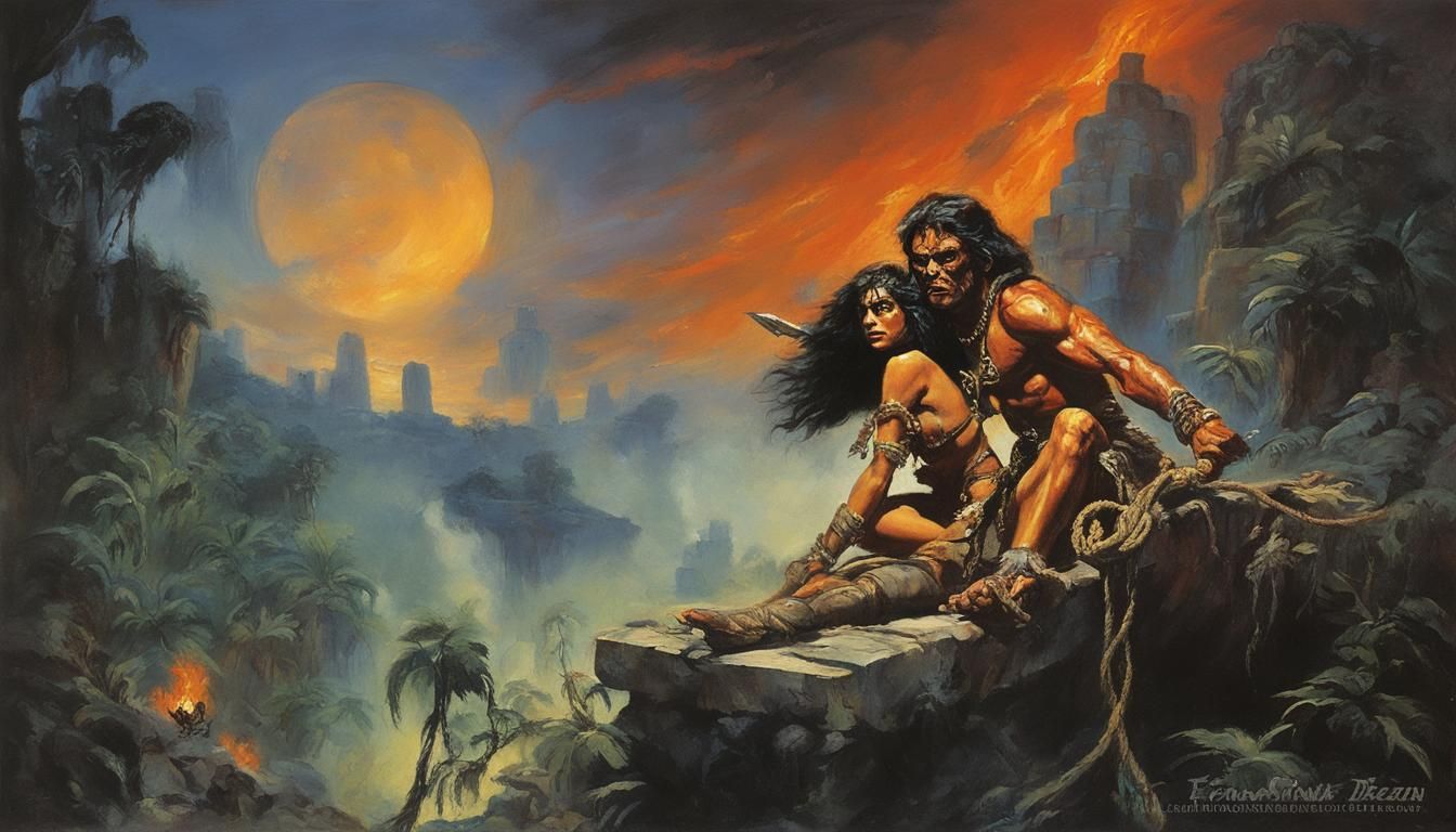 Unpublished illustration by iconic fantasy artist Frank Frazetta, as commissioned for a proposed 1976 advertising campai...