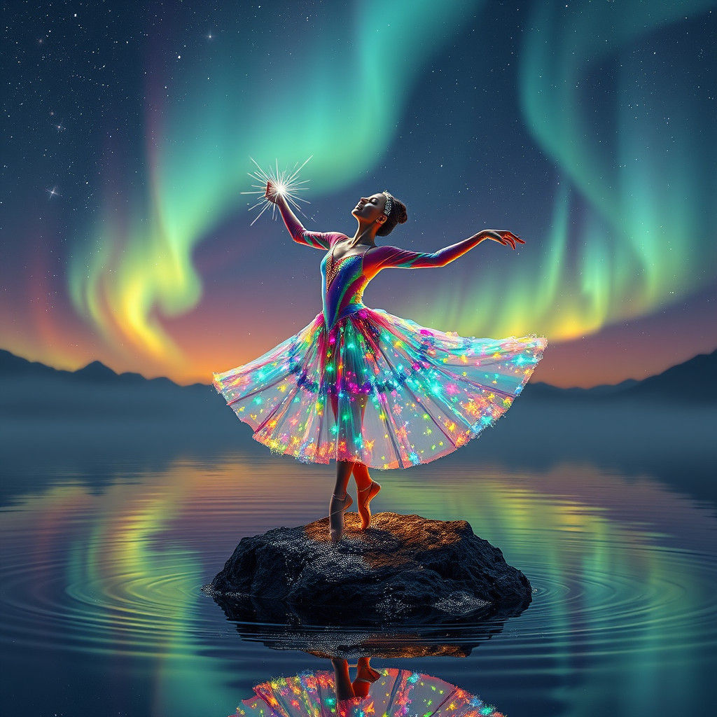 Cosmic Ballet Dancer in Fluorescent Gown