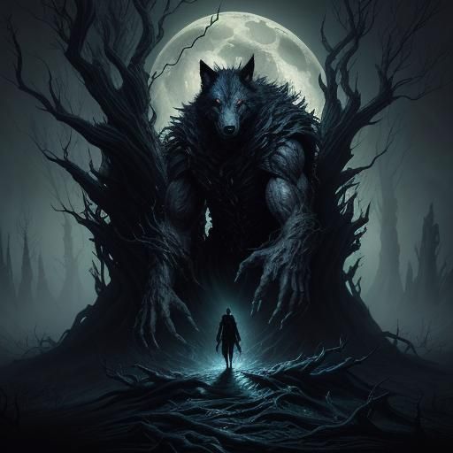 Werewolf Transformation in Dark Gothic Art