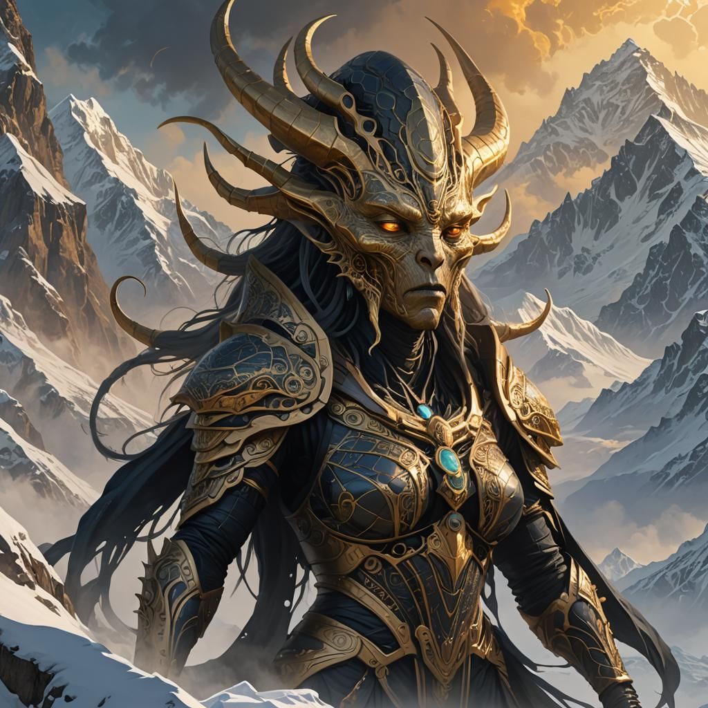 Alien Matriarch Invades Himalayas: Dark Fantasy Art