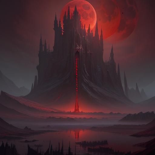 Detailed Matte Painting of a Blood Moon