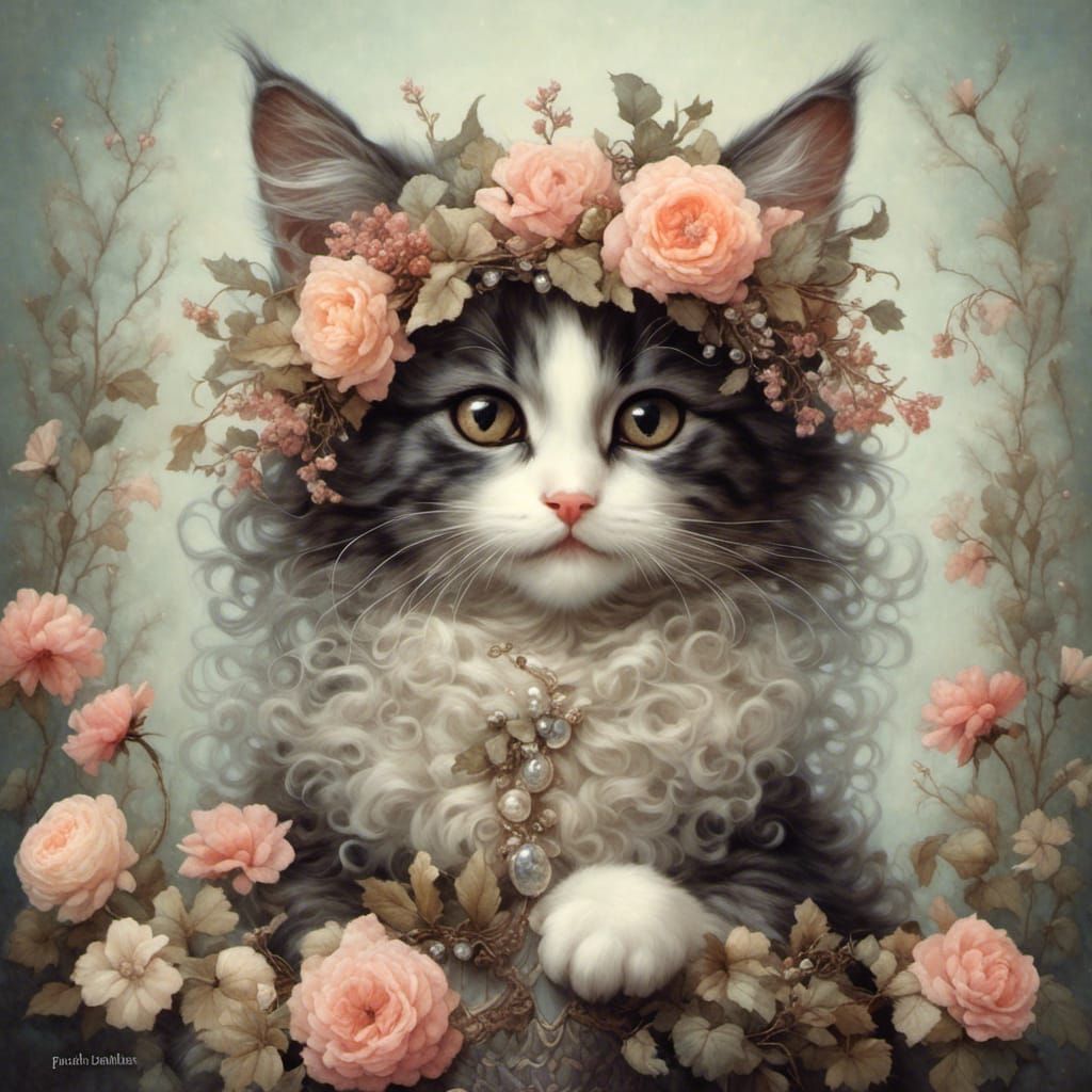 Enchanting Kitten Portrait in Whimsical Style