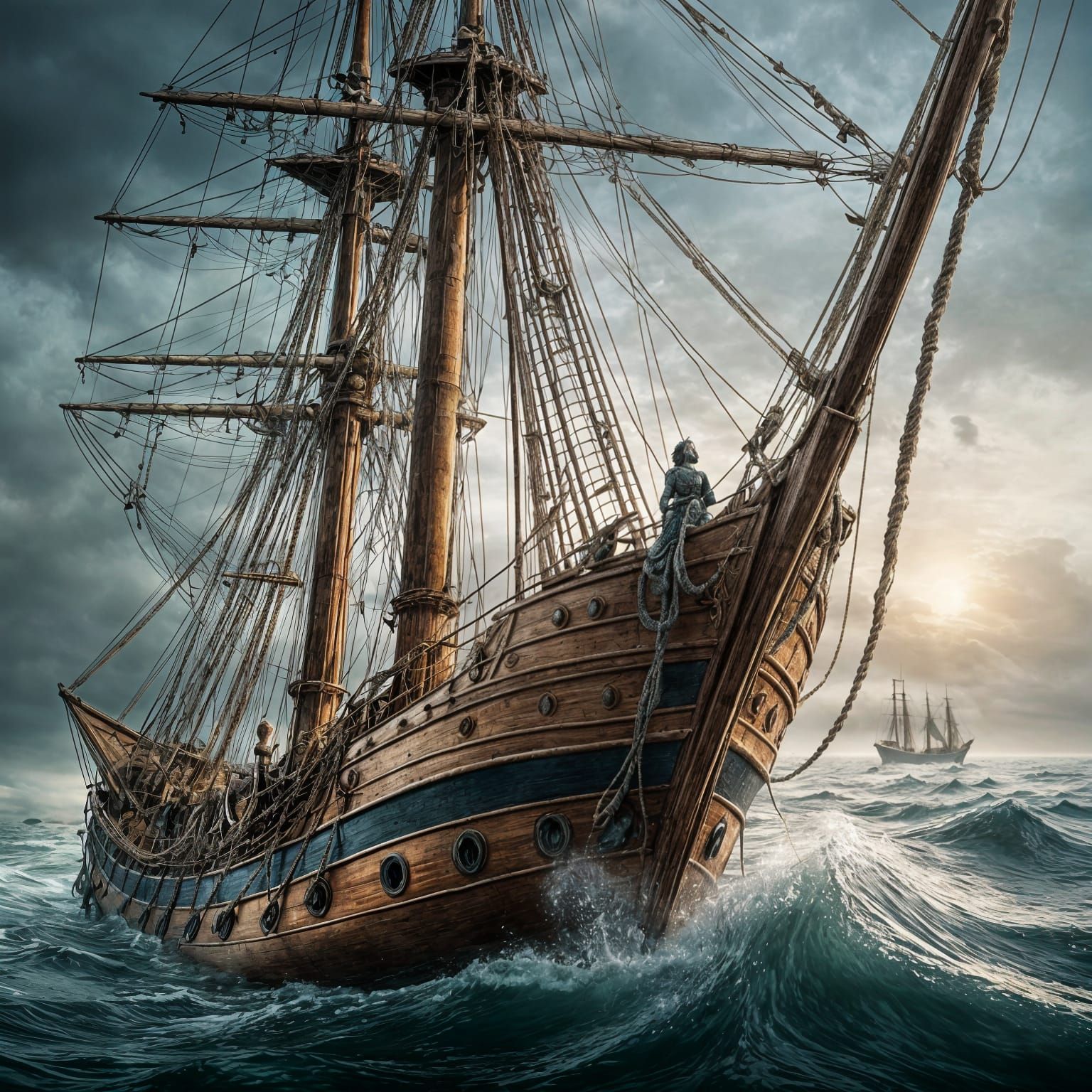 Majestic Schooner Rises from Fog in Hyper-Realistic Marine A...