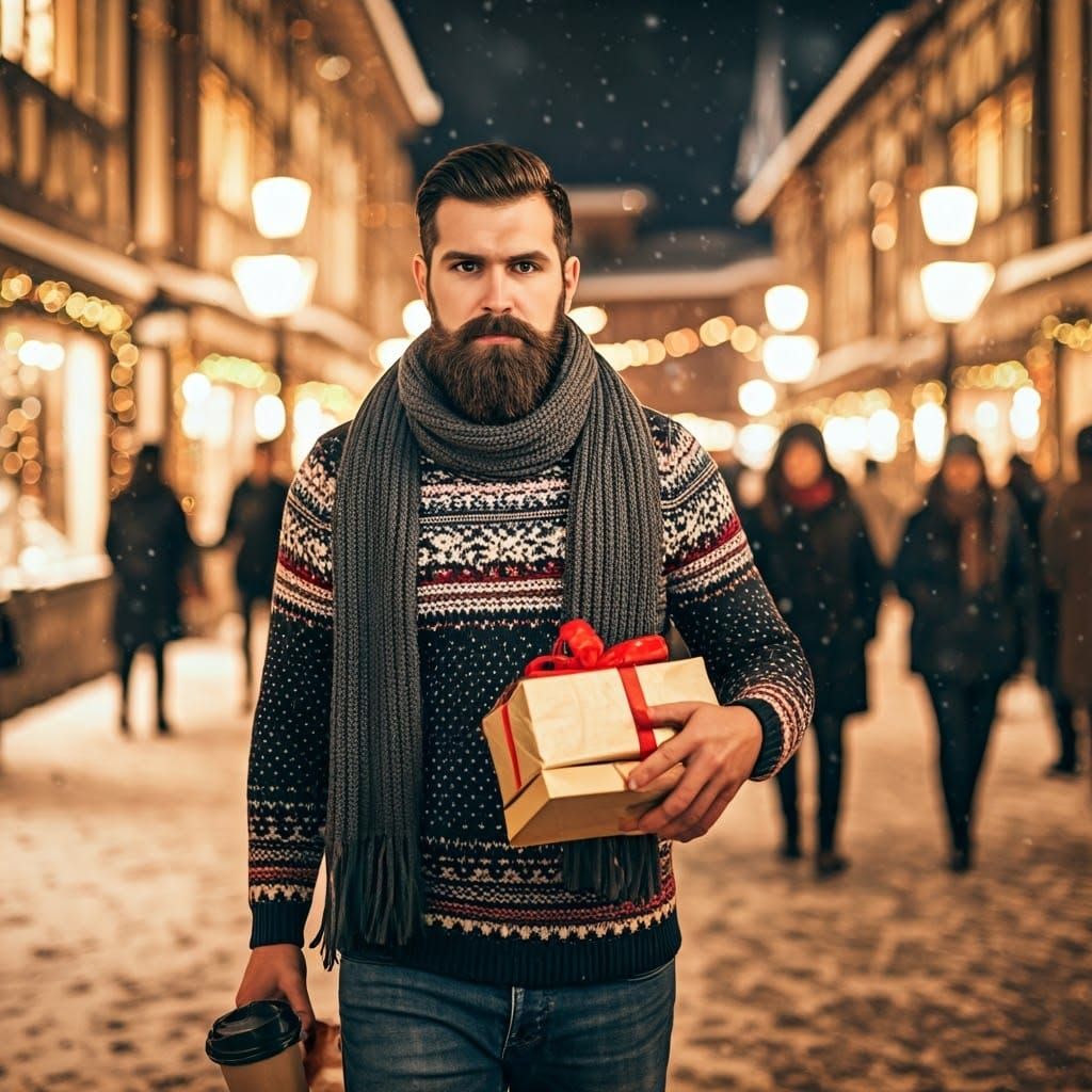 Warm Winter Scene with Bearded Gentleman