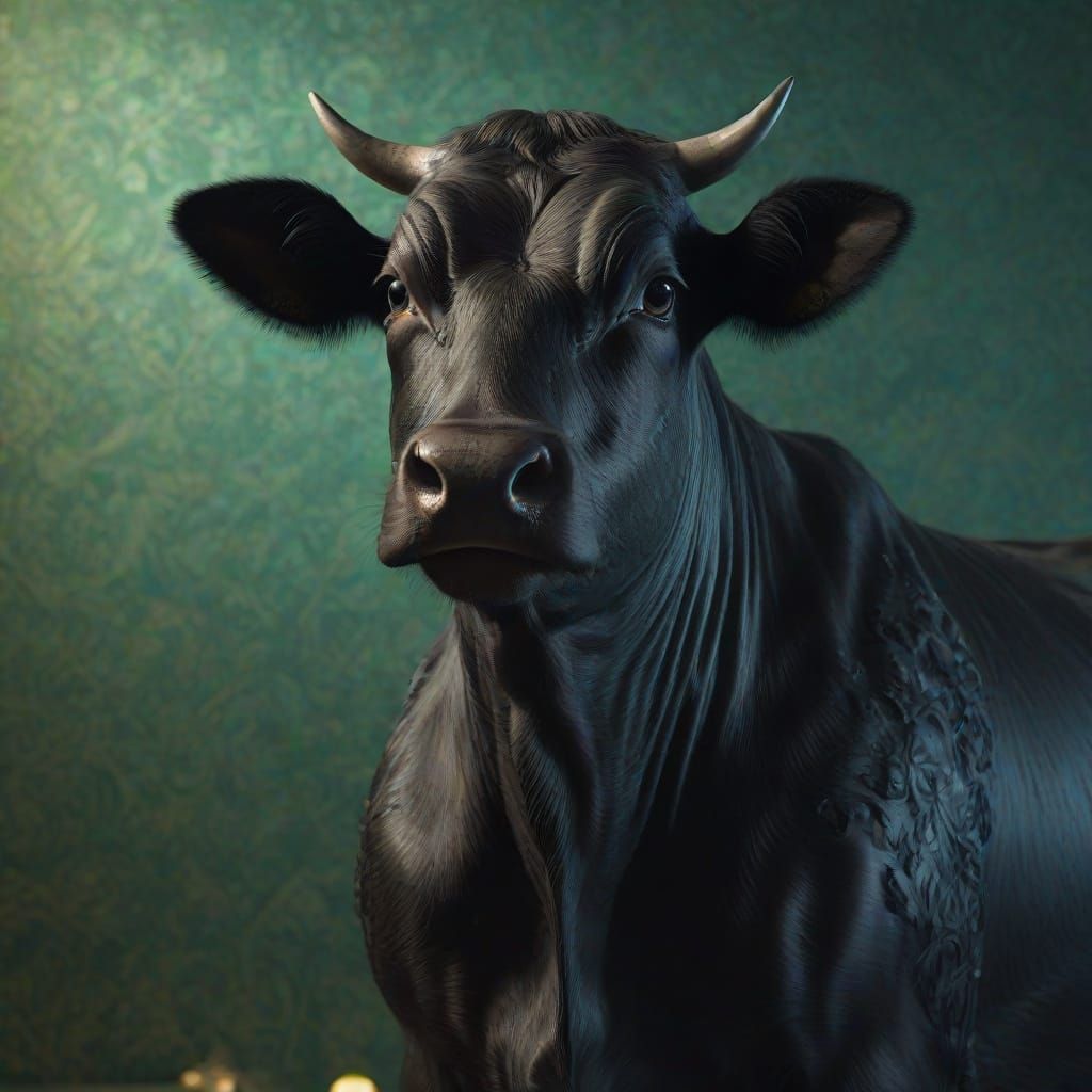 Surreal Black Cow Angel in Ethereal Dreamscape