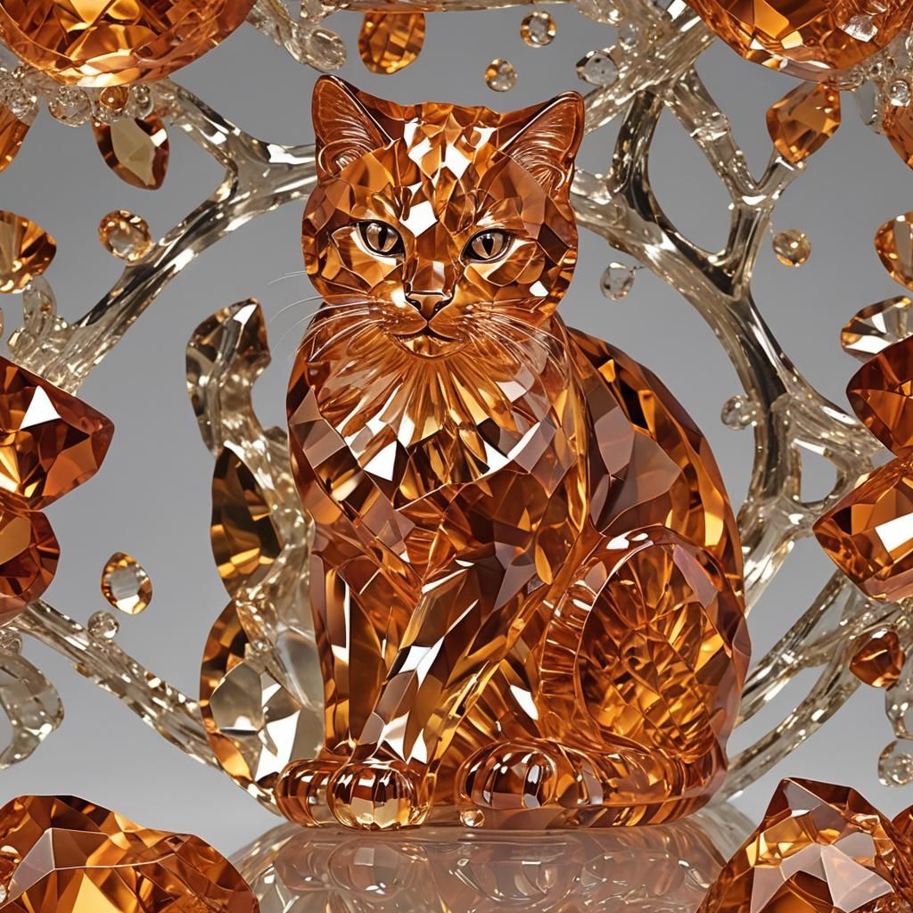 Orange Crystal Cat: Hyperrealistic Cinematic Sculpture