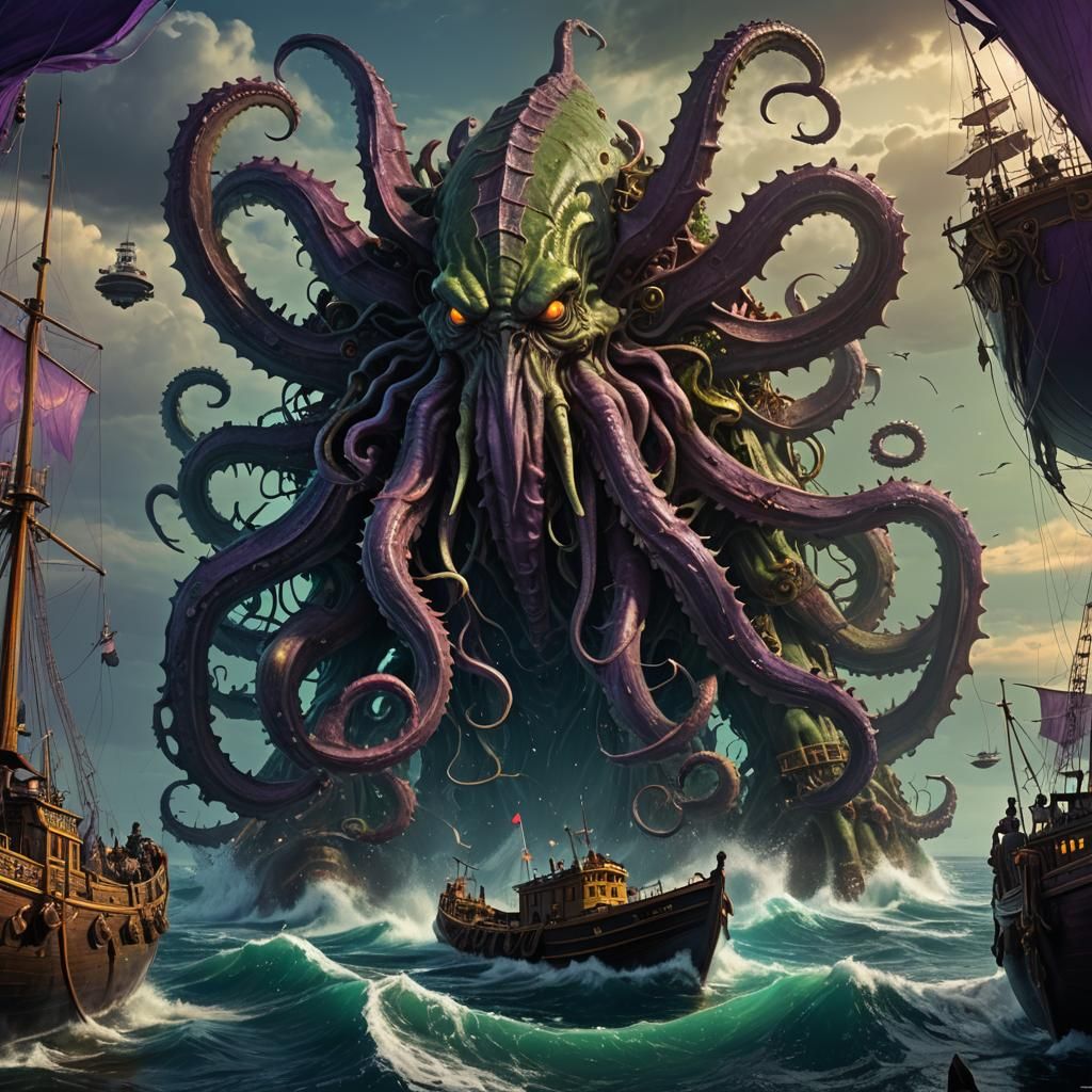 Gigantic Cthulhu Rises from the Ocean Depths